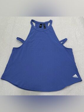 adidas Women’s Periwinkle blue High-Neck Tank Top with cut out arm pits active